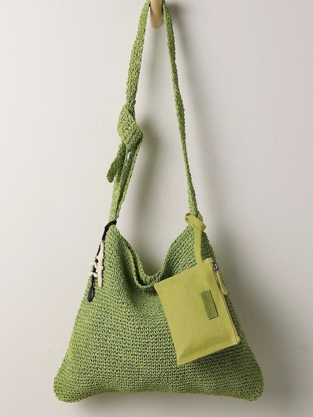 NWT Free People Coastal Crush Raffia Tote Matcha Green Boho Shoulder Handbag